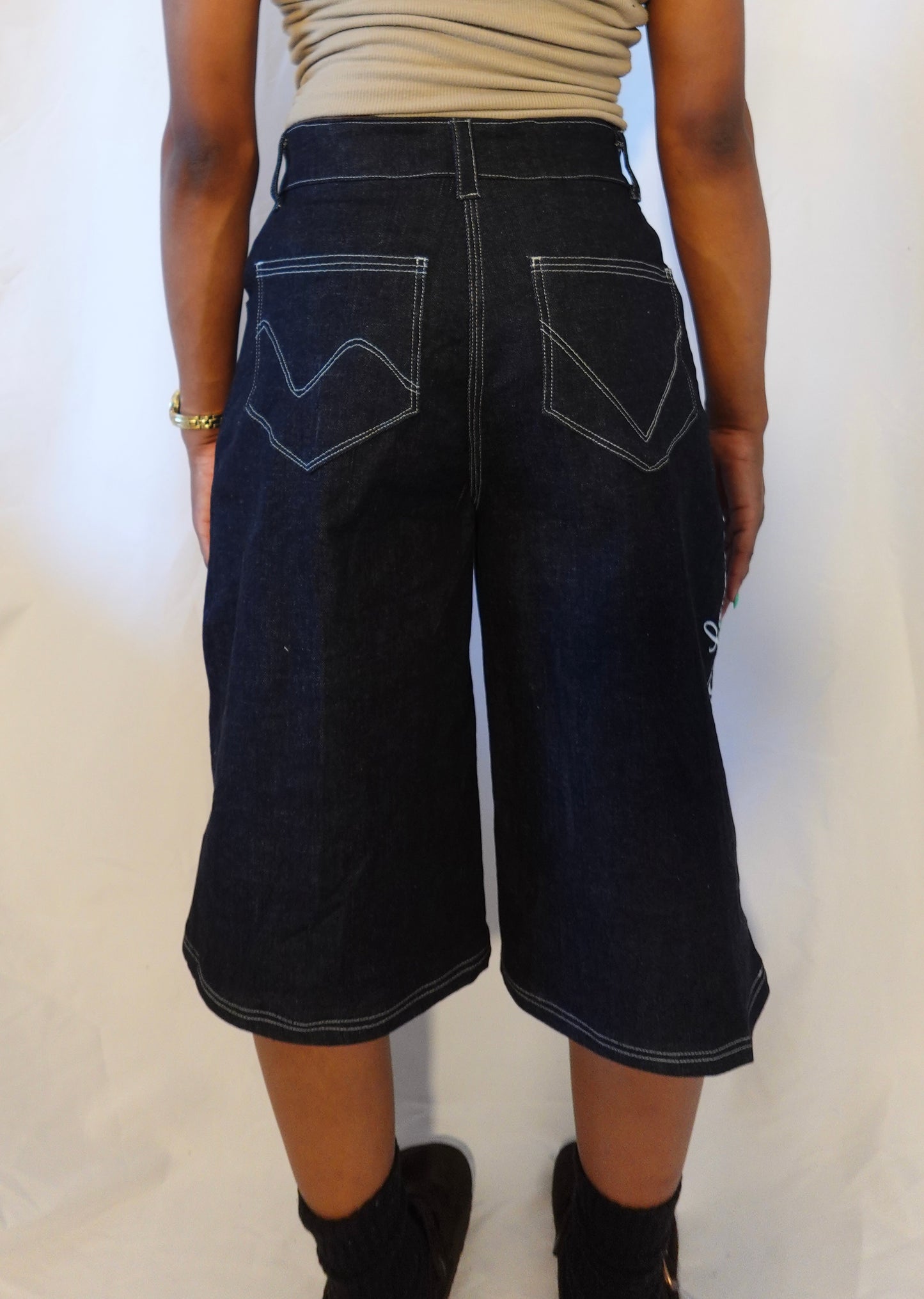 1of1 Straight Leg Jorts “Walking in Purpose” Script Denim