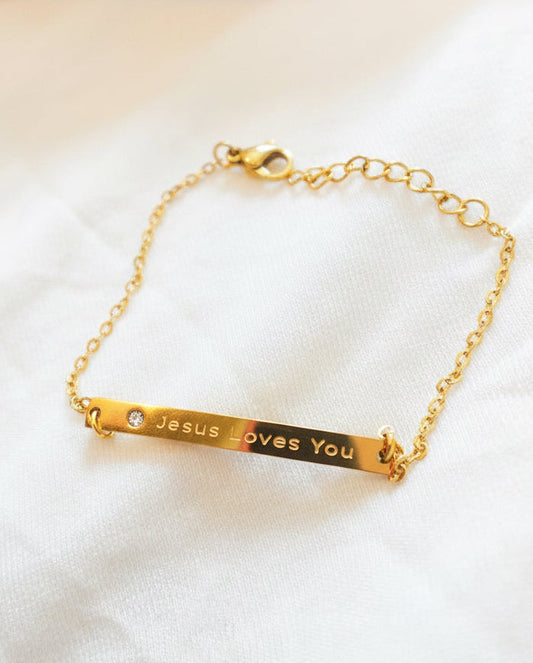 Jesus Loves You Bracelet, Gold Plated Adjustable Christian Jewerly