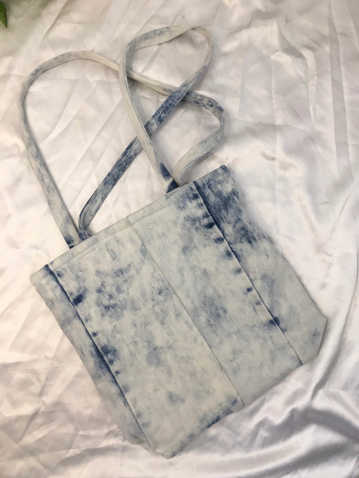 Upcycled Tye Dye Blue Jean Tote Bag with Front Pocket