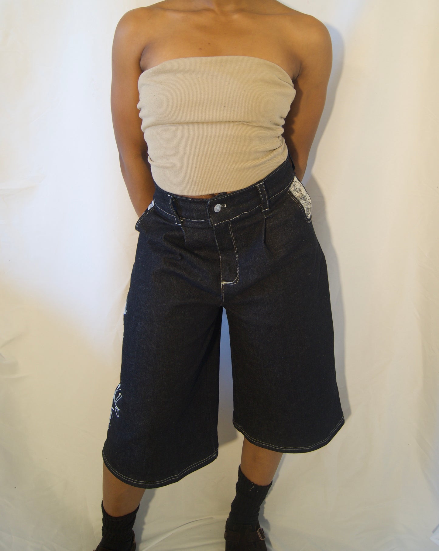 1of1 Straight Leg Jorts “Walking in Purpose” Script Denim