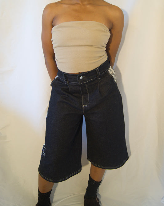 1of1 Straight Leg Jorts “Walking in Purpose” Script Denim