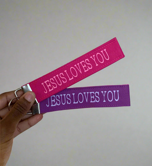 Jesus Loves You Canvas Keychain Wristlet, Christian Inspiration