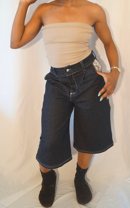 1of1 Straight Leg Jorts “Walking in Purpose” Script Denim