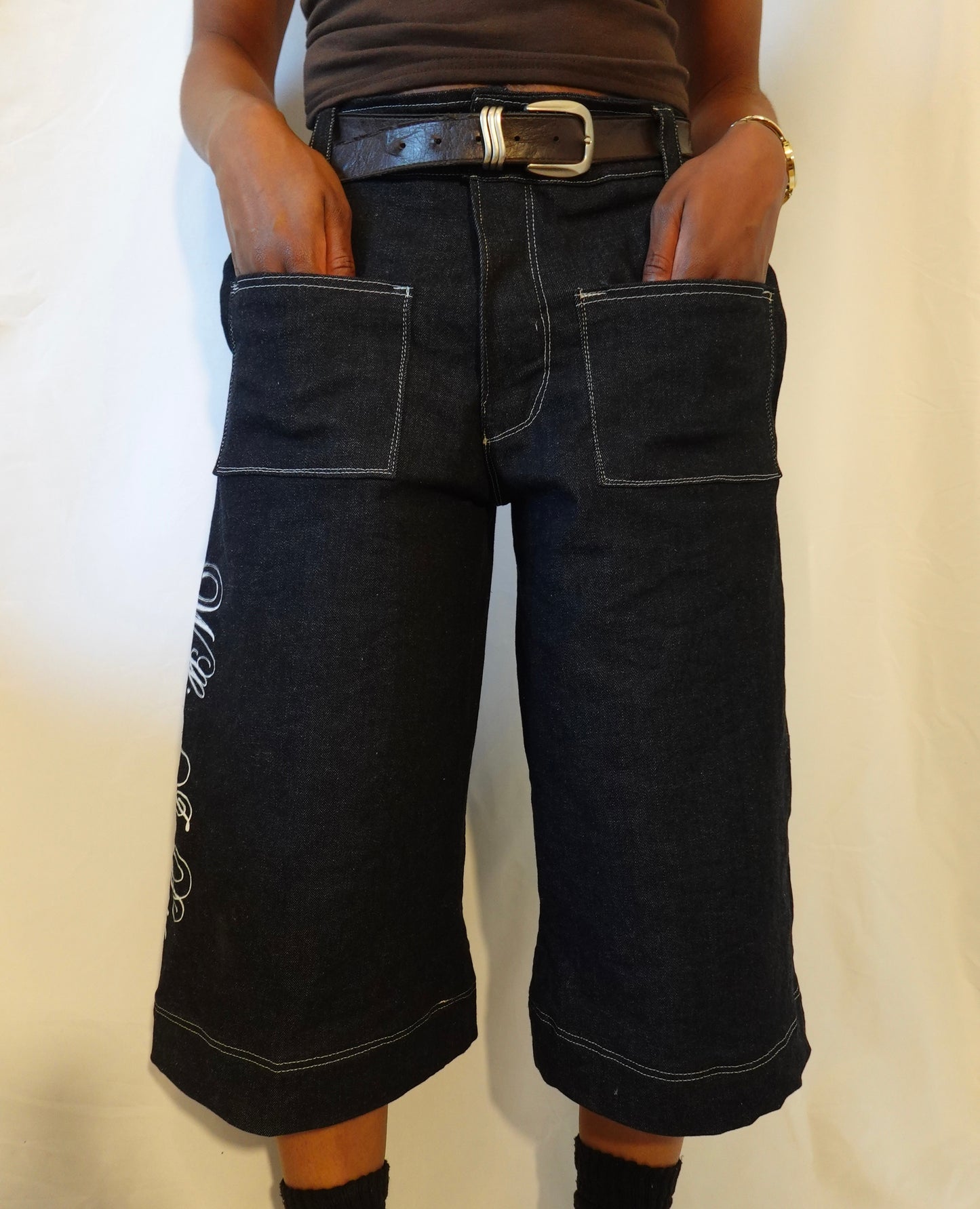“Walking in Purpose” Wide Leg Script Denim Jorts , Christian Streetwear