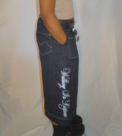 “Walking in Purpose” Wide Leg Script Denim Jorts , Christian Streetwear