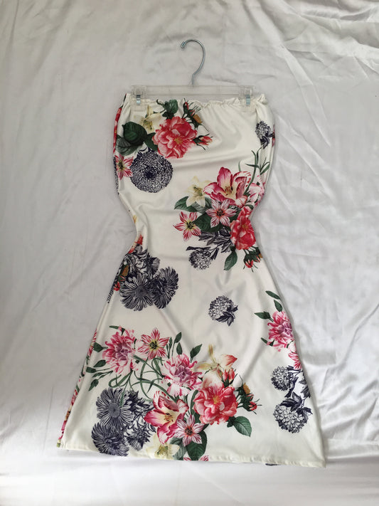 White Flower Tube Top Bodycon Dress