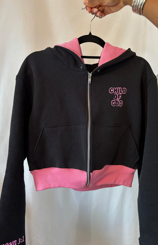 “Child of God” Fur Cropped Zip Up Hoodie