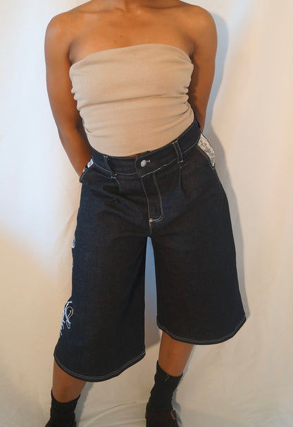 1of1 Straight Leg Jorts “Walking in Purpose” Script Denim