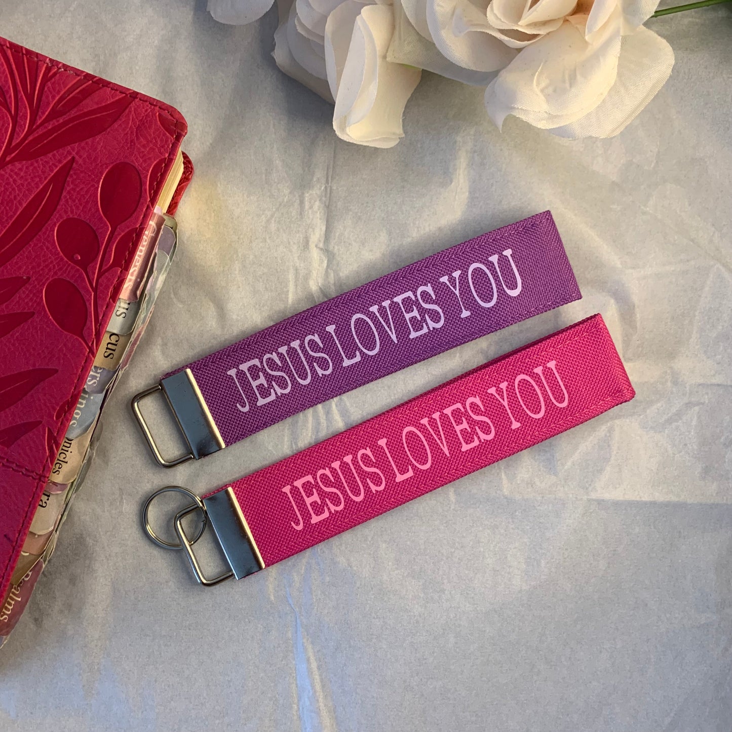 Jesus Loves You Canvas Keychain Wristlet, Christian Inspiration