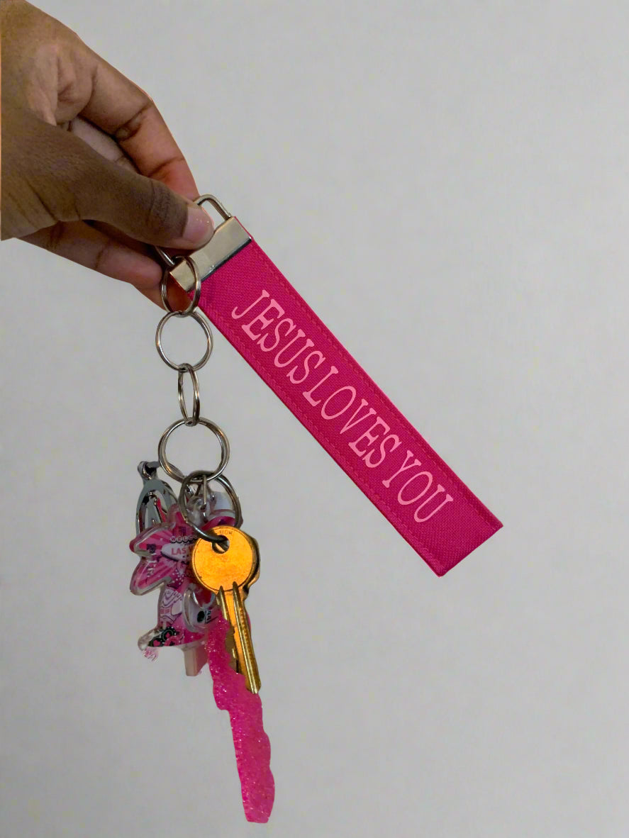Jesus Loves You Canvas Keychain Wristlet, Christian Inspiration