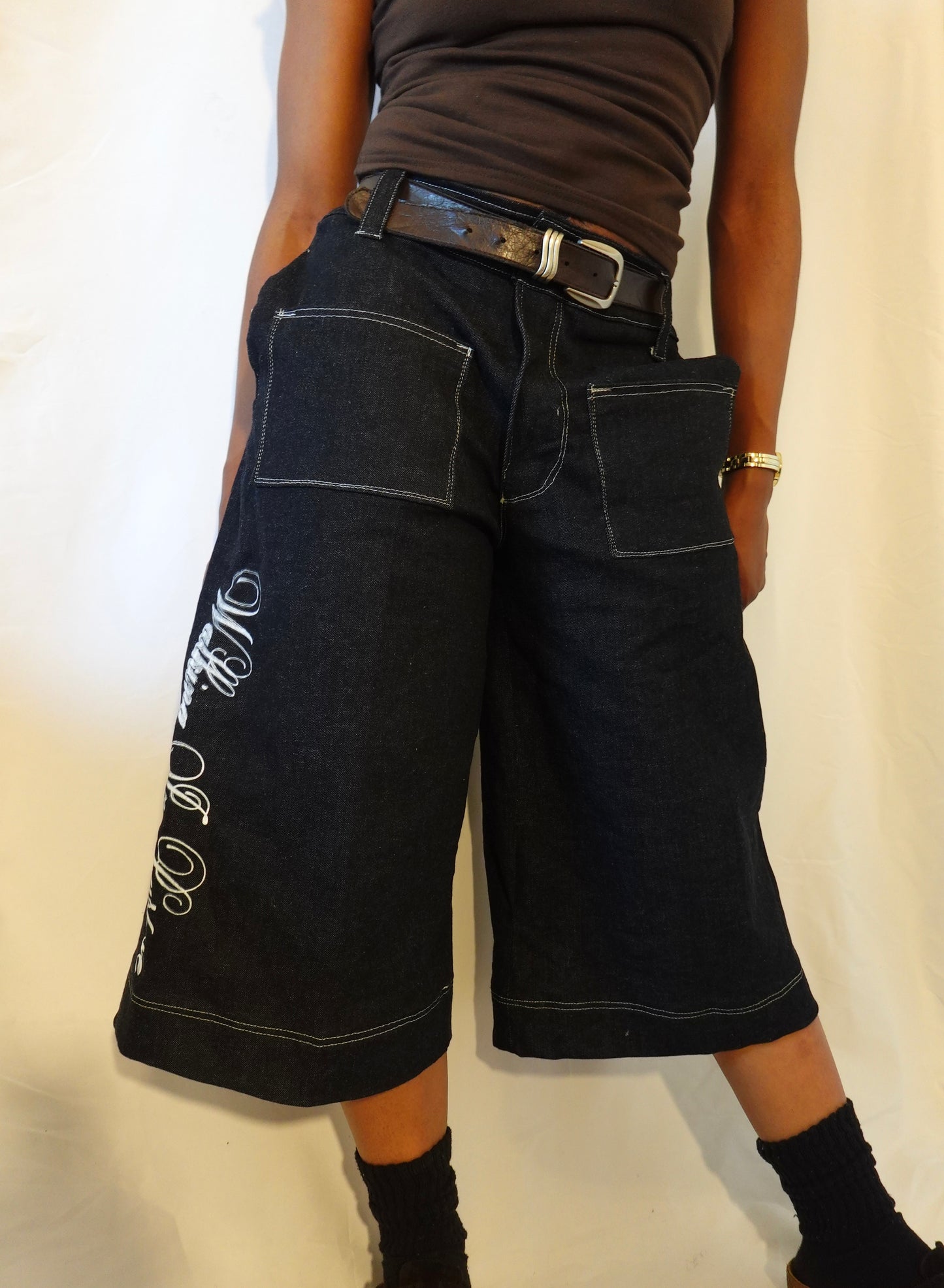 “Walking in Purpose” Wide Leg Script Denim Jorts , Christian Streetwear