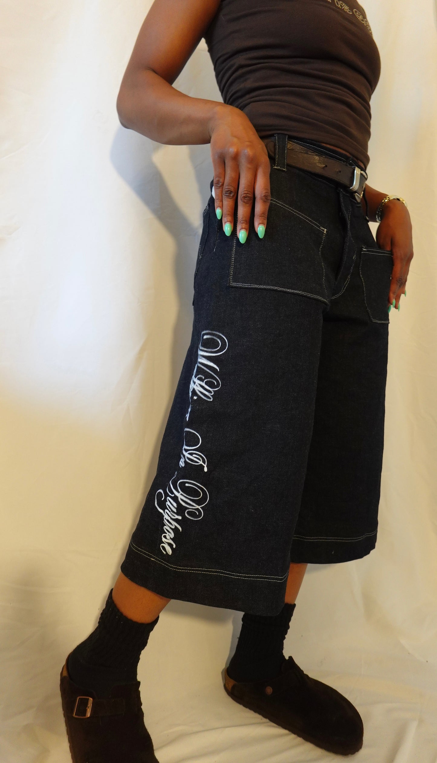 “Walking in Purpose” Wide Leg Script Denim Jorts , Christian Streetwear