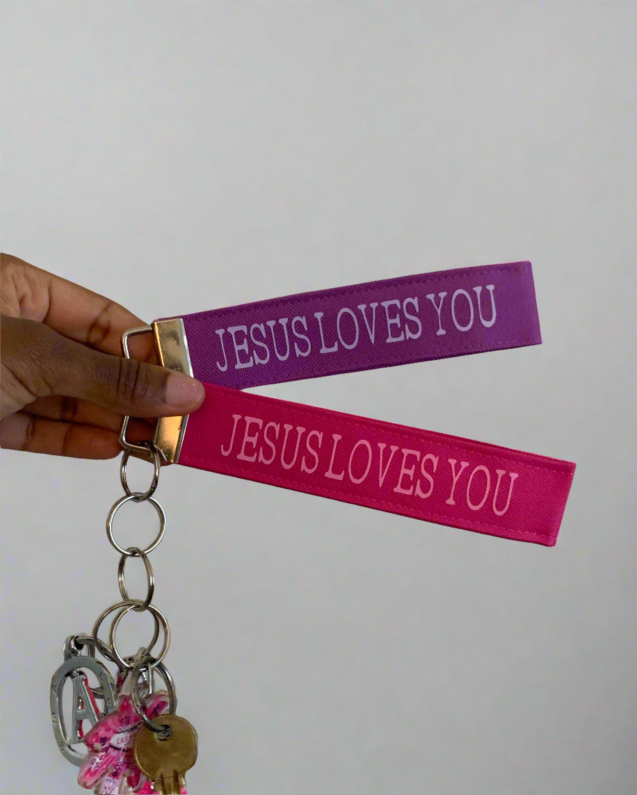 Jesus Loves You Canvas Keychain Wristlet, Christian Inspiration
