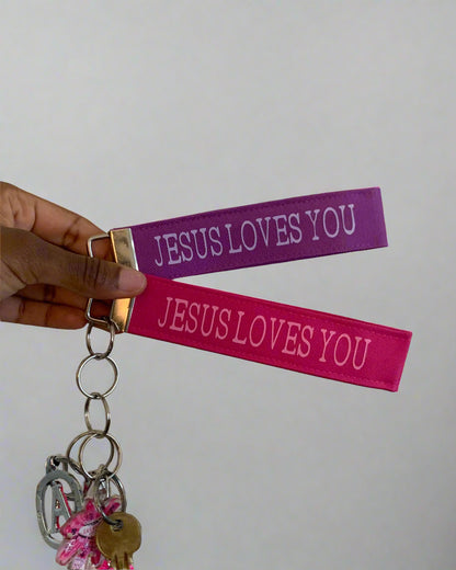 Jesus Loves You Canvas Keychain Wristlet, Christian Inspiration