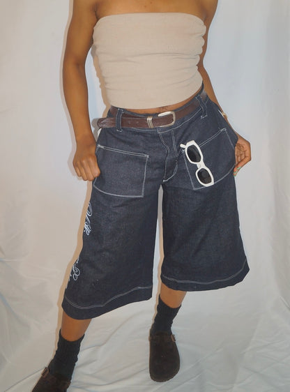 “Walking in Purpose” Wide Leg Script Denim Jorts , Christian Streetwear