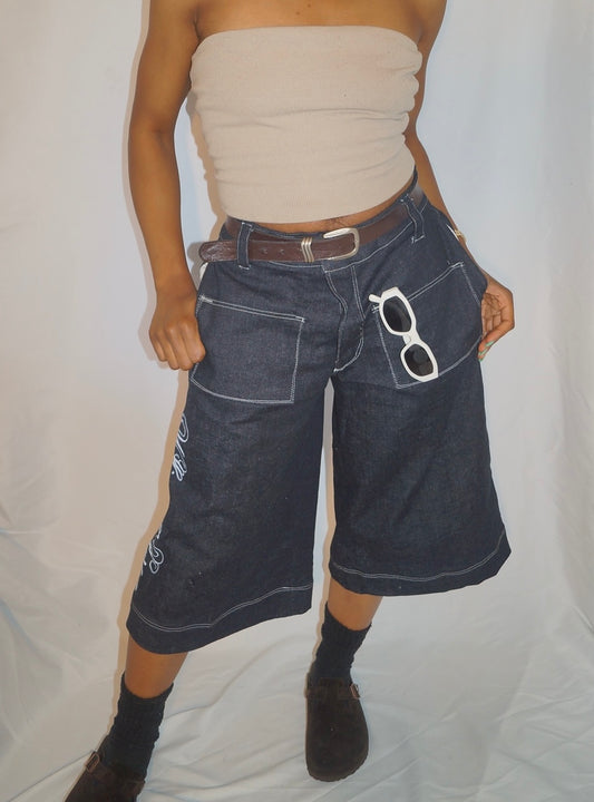“Walking in Purpose” Wide Leg Script Denim Jorts , Christian Streetwear