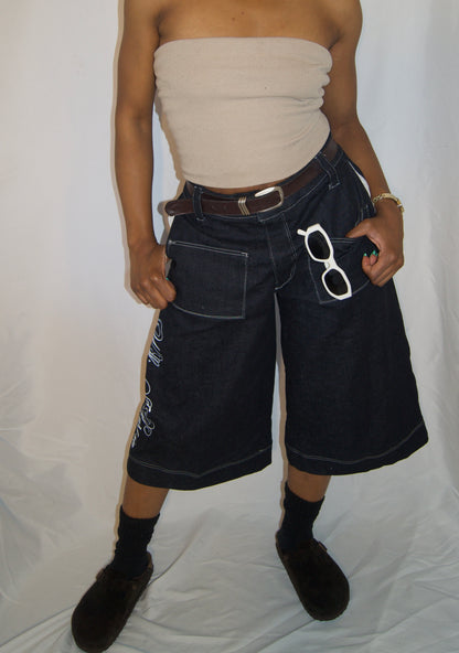 “Walking in Purpose” Wide Leg Script Denim Jorts , Christian Streetwear