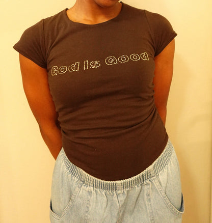 God is Good Top, Rhinestone Graphic Fitted Top