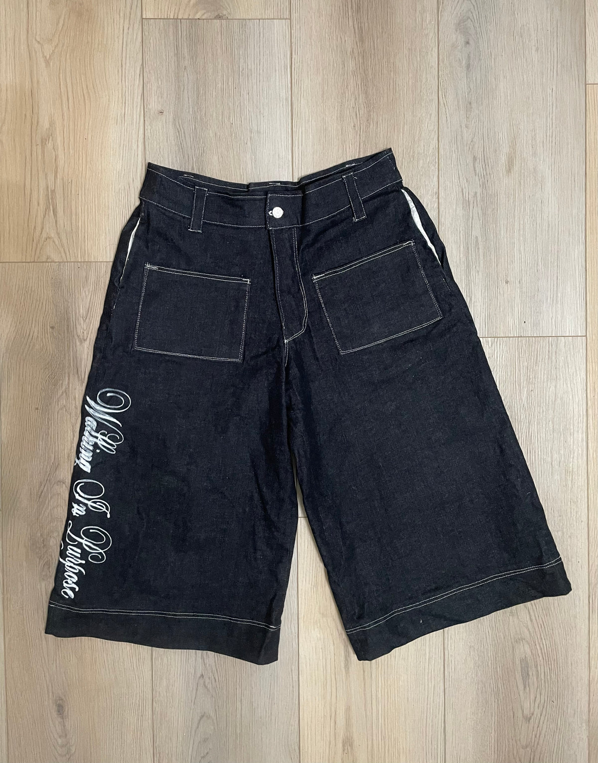 “Walking in Purpose” Wide Leg Script Denim Jorts , Christian Streetwear