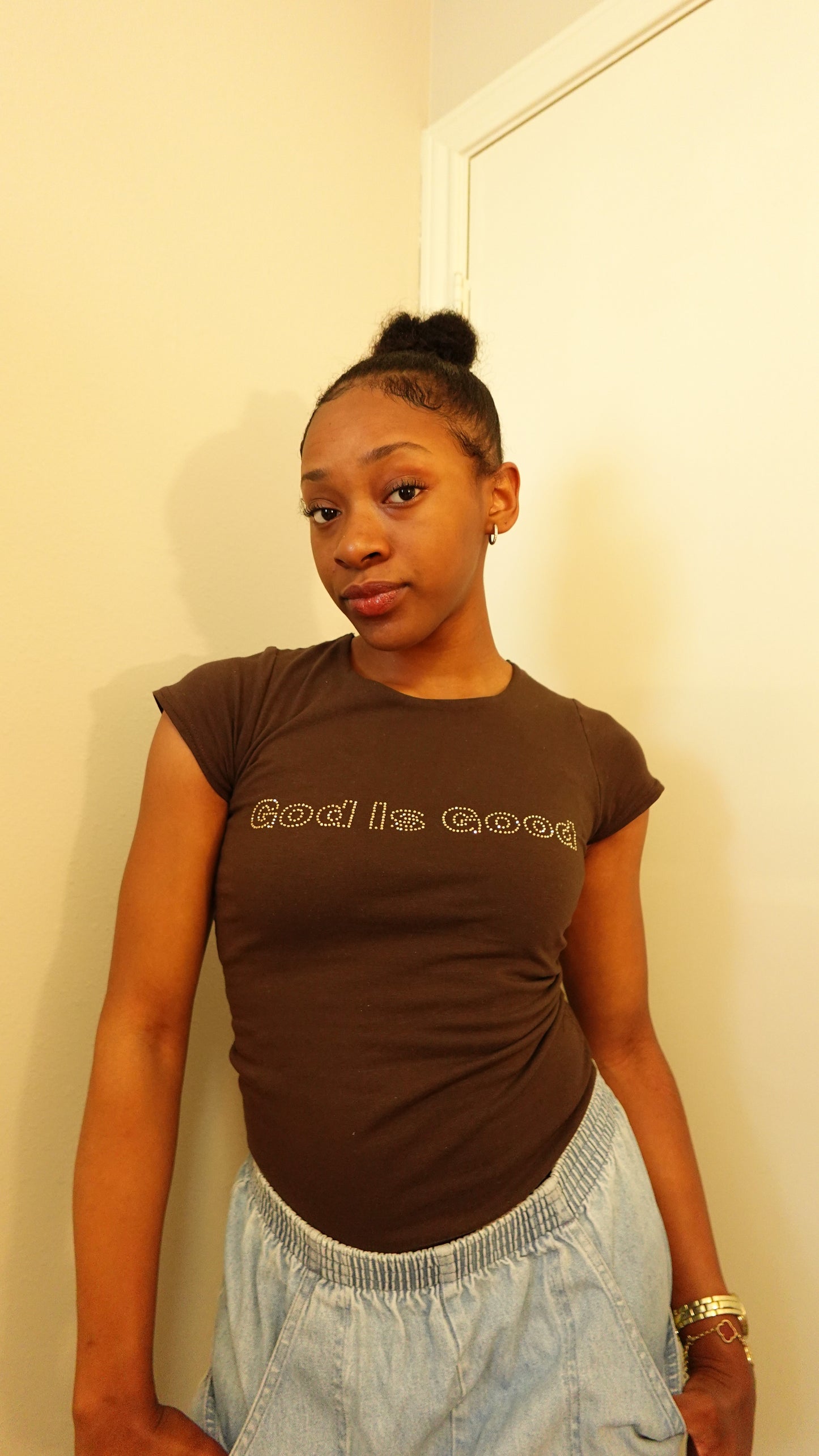 God is Good Top, Rhinestone Graphic Fitted Top