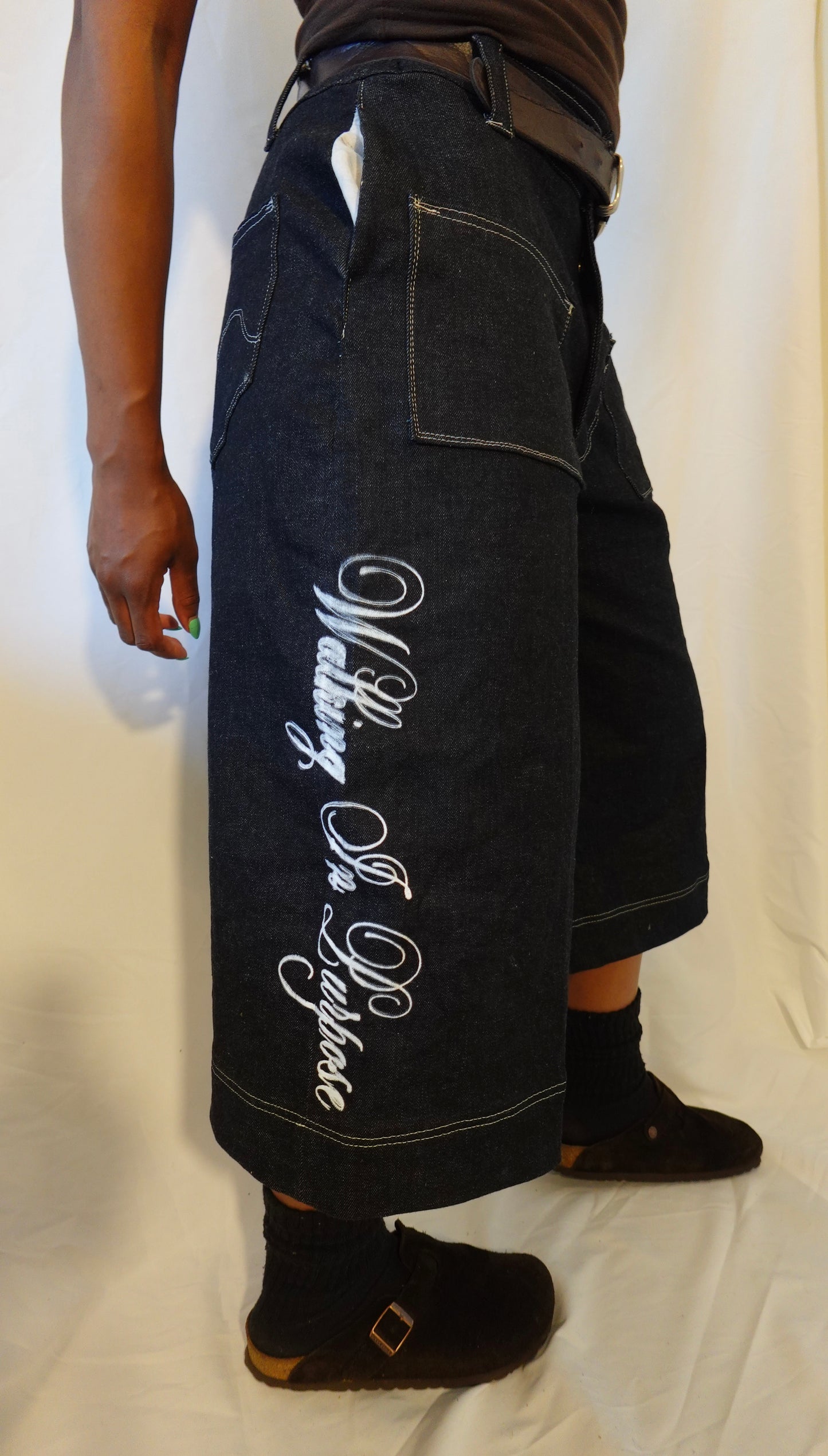 “Walking in Purpose” Wide Leg Script Denim Jorts , Christian Streetwear