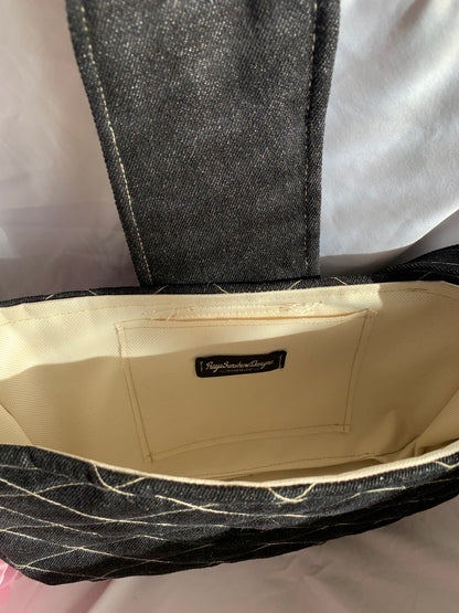 Black Denim Quilted Shoulder Purse, Women’s Casual Hand Bag