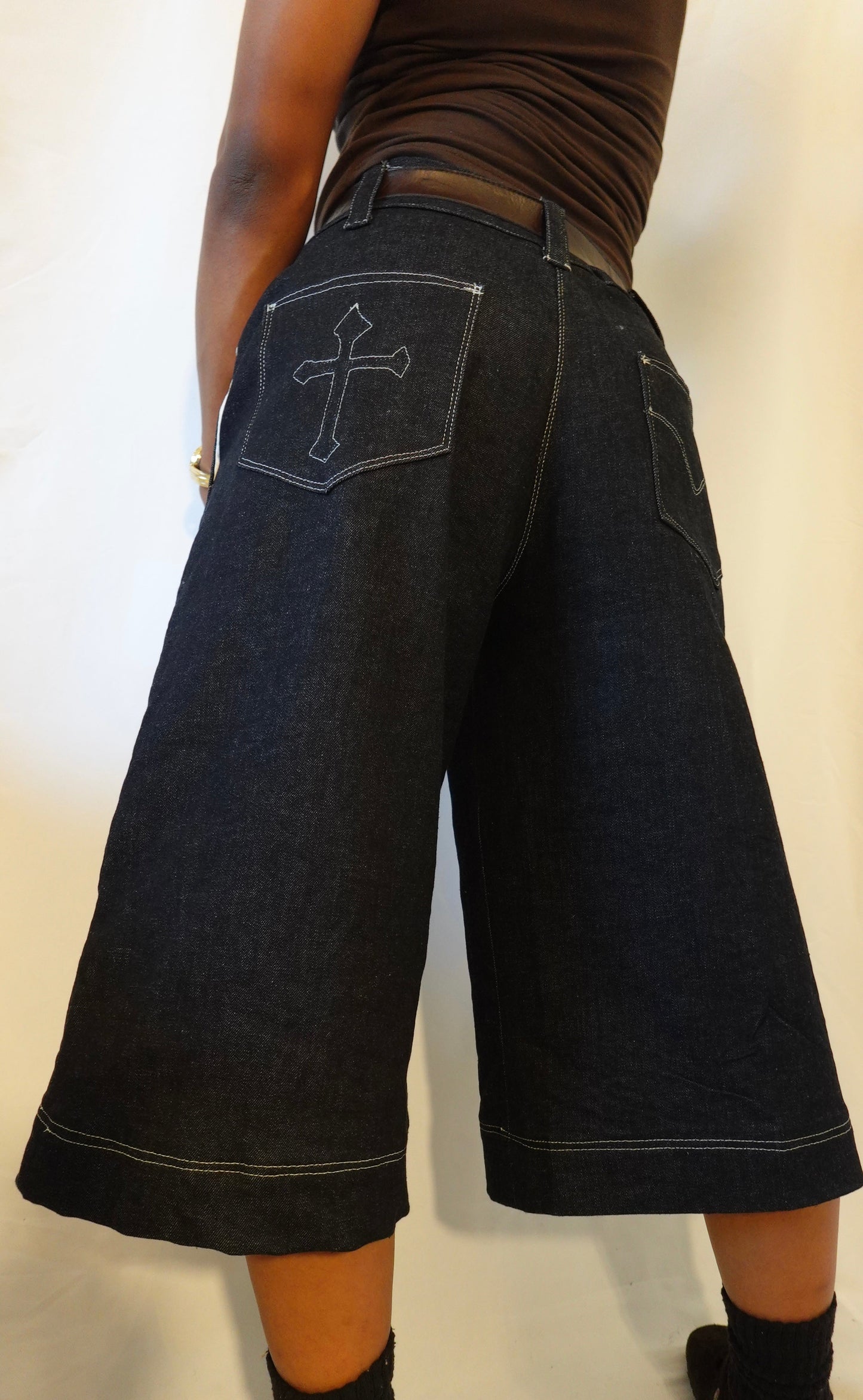 “Walking in Purpose” Wide Leg Script Denim Jorts , Christian Streetwear
