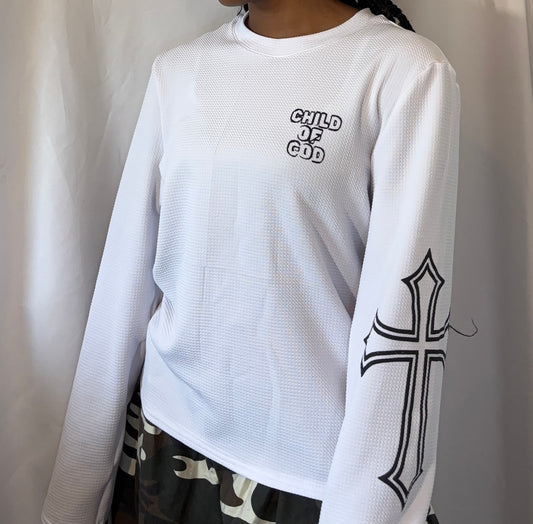 Small “Child of God” Cross Oversized Long Sleeve Top