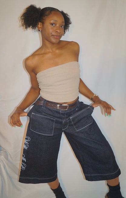 “Walking in Purpose” Wide Leg Script Denim Jorts , Christian Streetwear