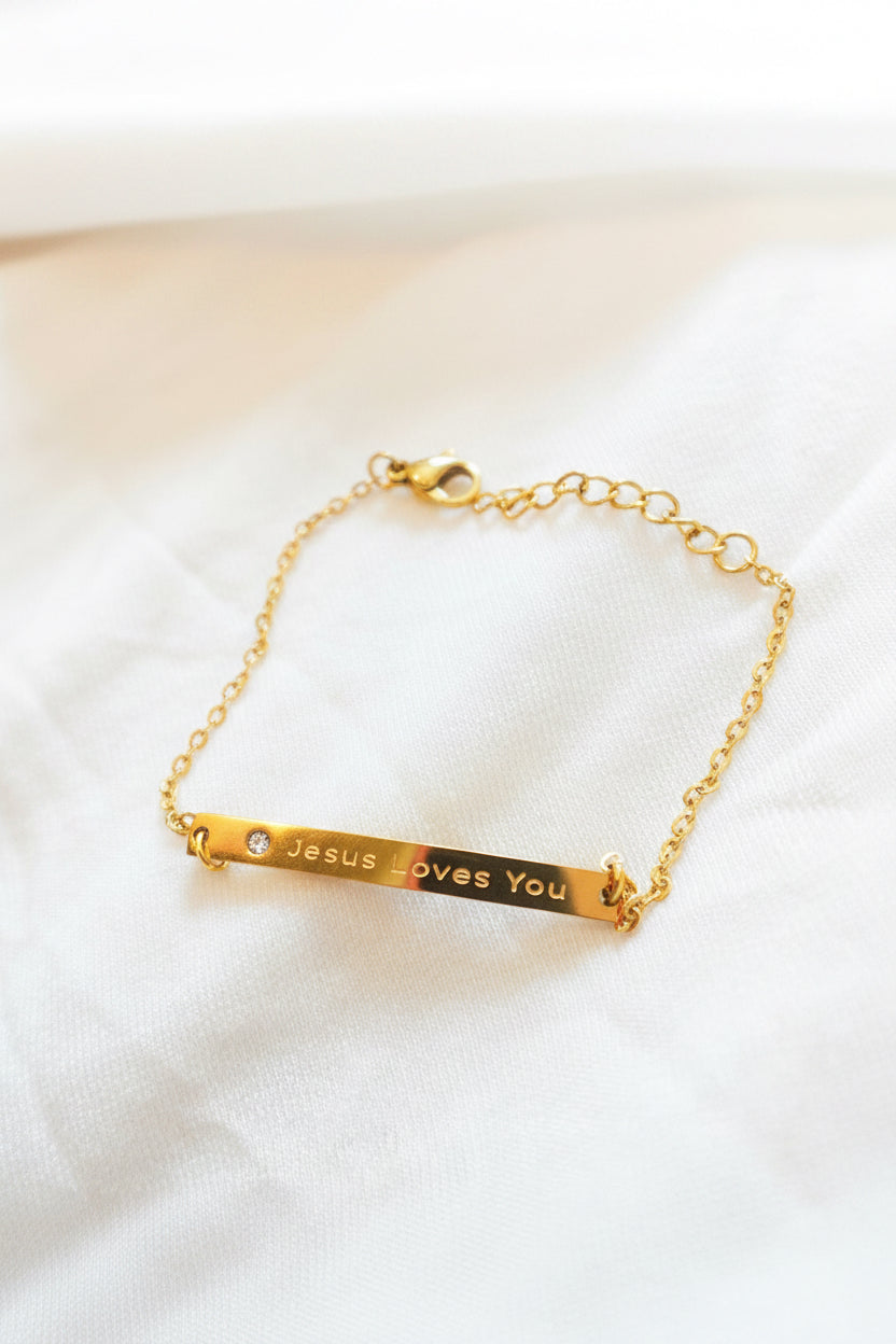 Jesus Loves You Bracelet, Gold Plated Adjustable Christian Jewerly