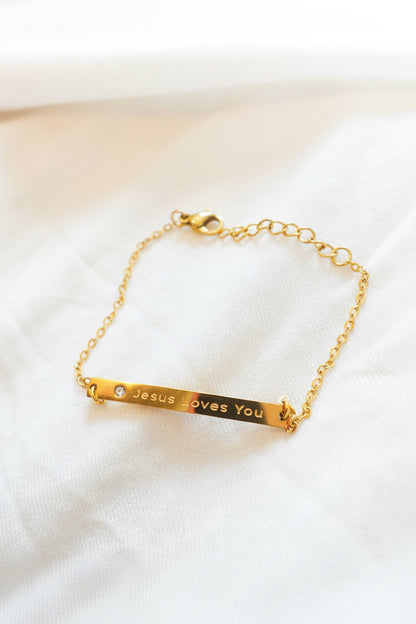 Jesus Loves You Bracelet, Gold Plated Adjustable Christian Jewerly
