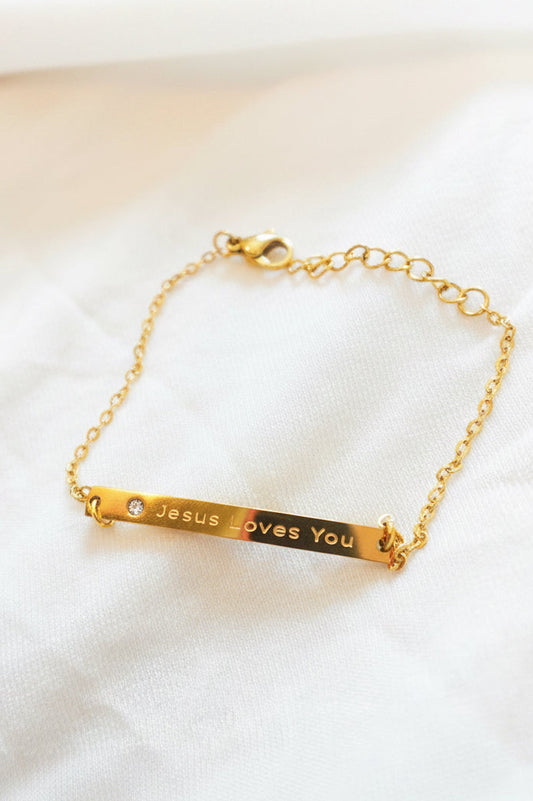 Jesus Loves You Bracelet, Gold Plated Adjustable Christian Jewerly