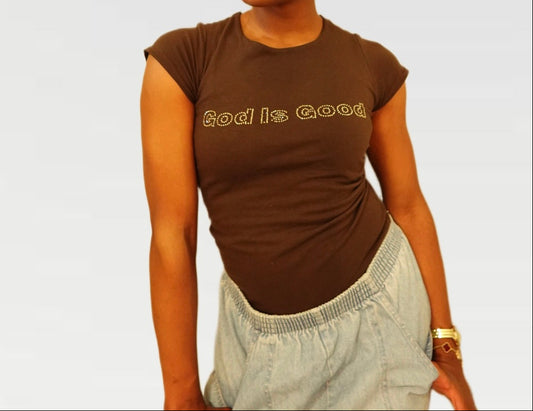 God is Good Top, Rhinestone Graphic Fitted Top