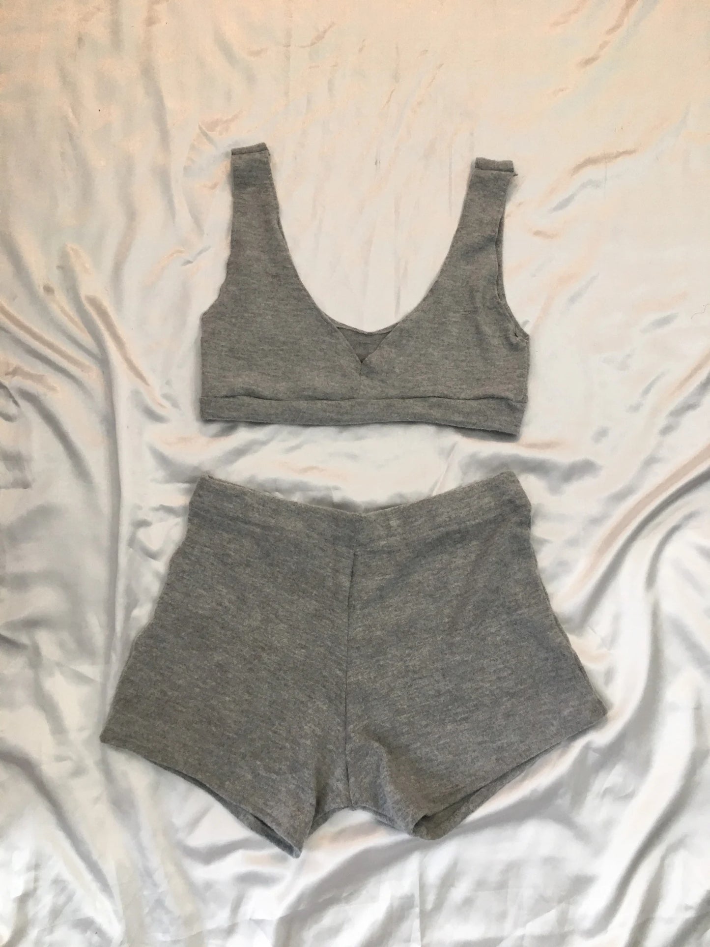 Grey Two Piece Lounge Set, Matching Shorts and Top